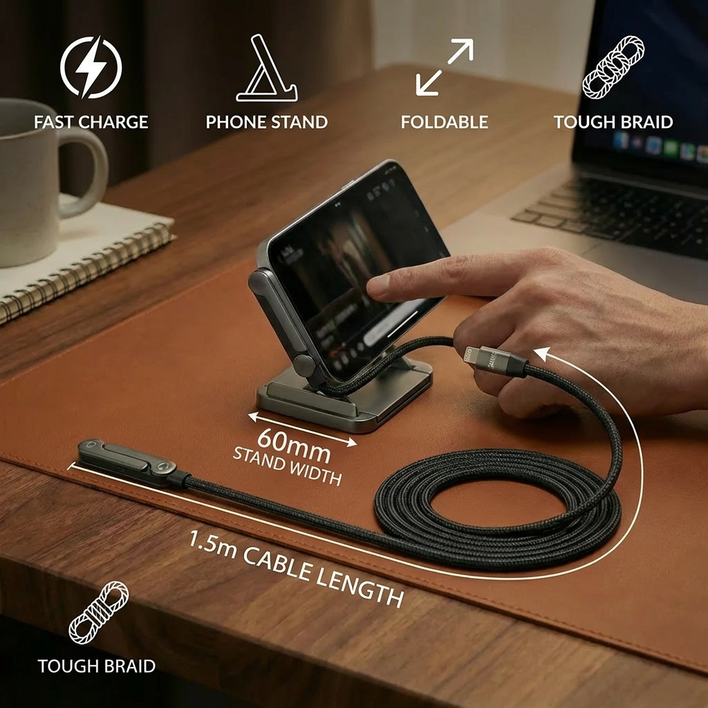 2-in-1 Foldable Fast Charging Cable & Phone Stand