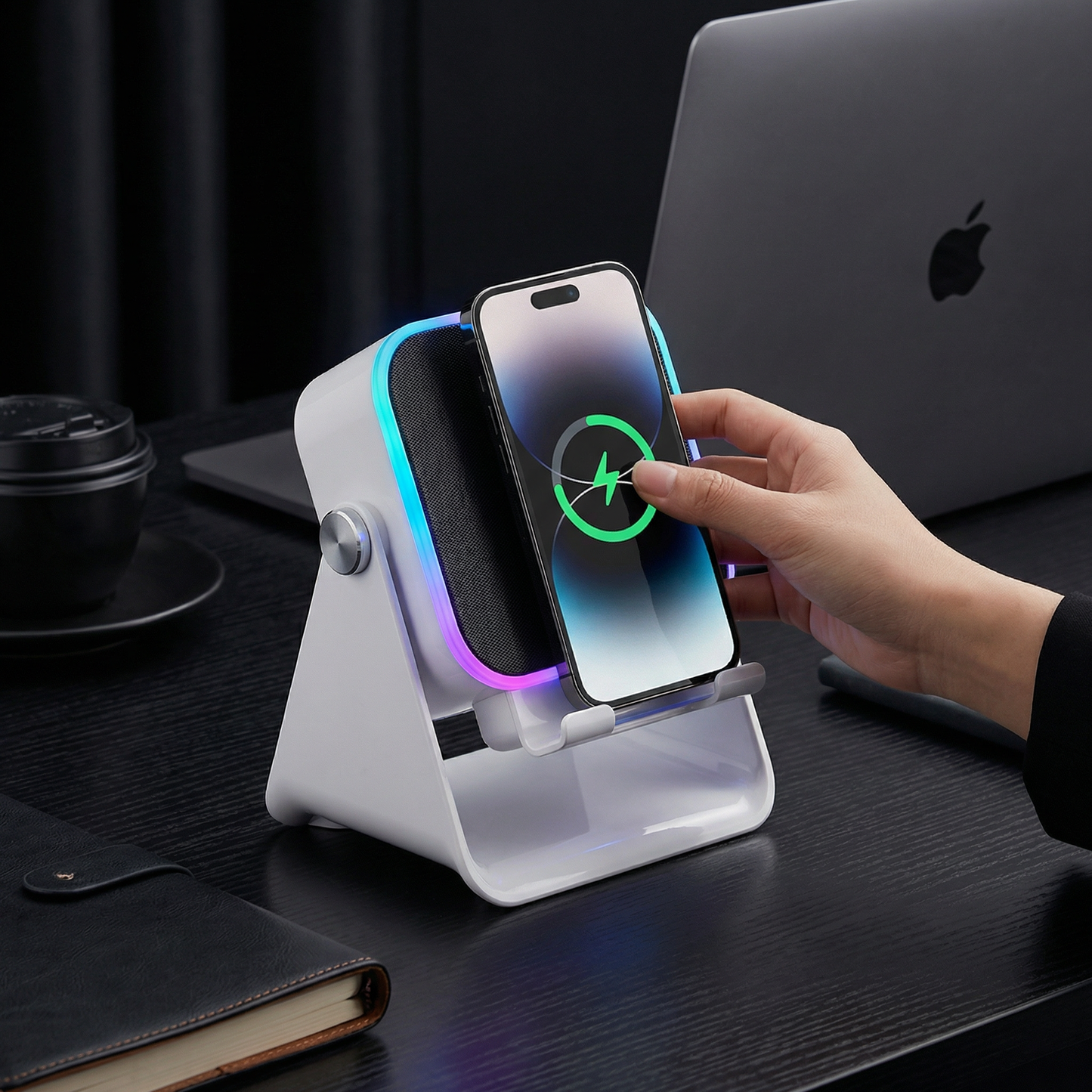 Multifunctional Bluetooth Speaker – With Lighting, Wireless Charging and Adjustable Phone Holder