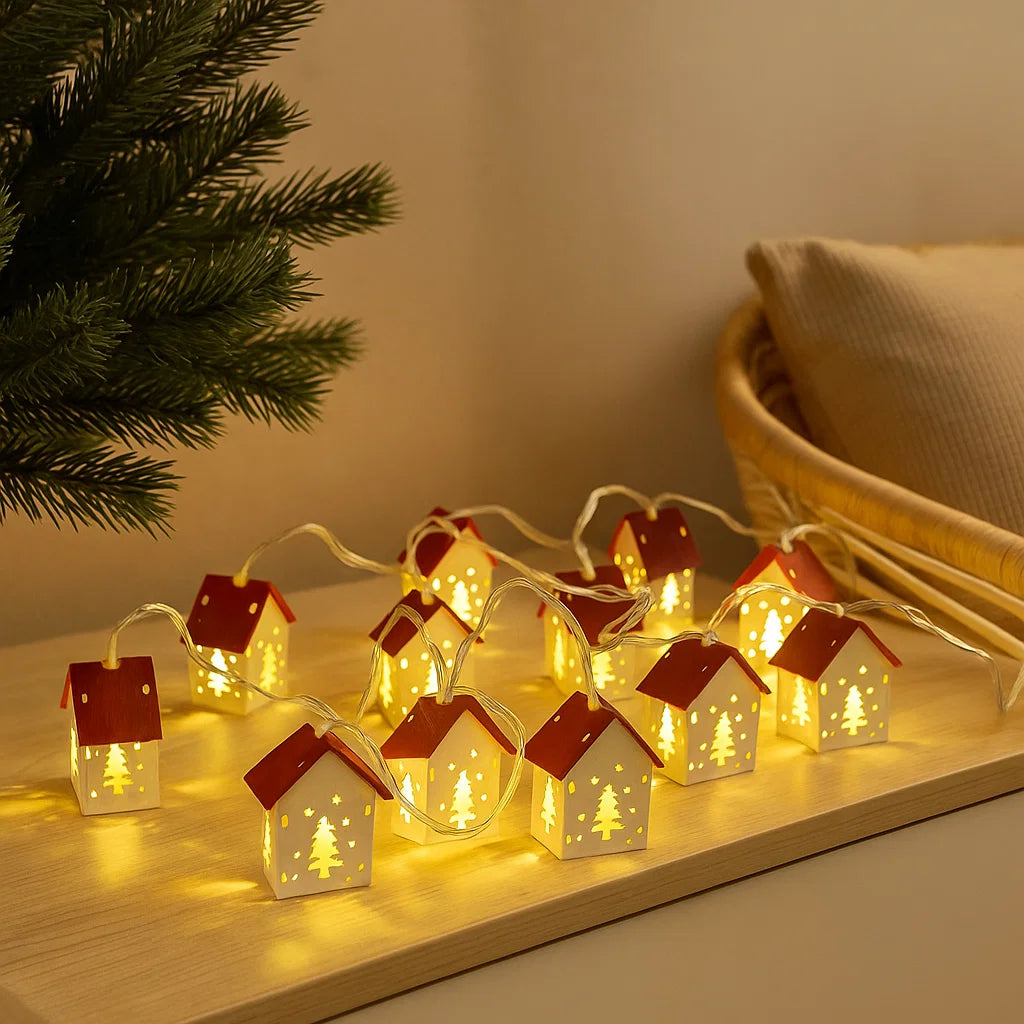 LED Christmas Houses Made Of Wood With Festive Lighting