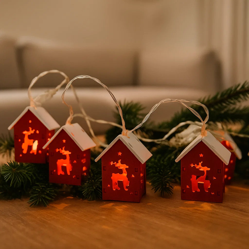 LED Christmas Houses Made Of Wood With Festive Lighting