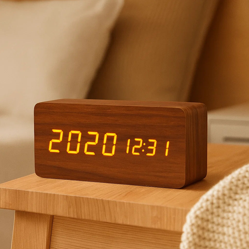 LED Wooden Clock With Voice Activation