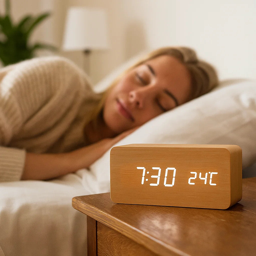 LED Wooden Clock With Voice Activation