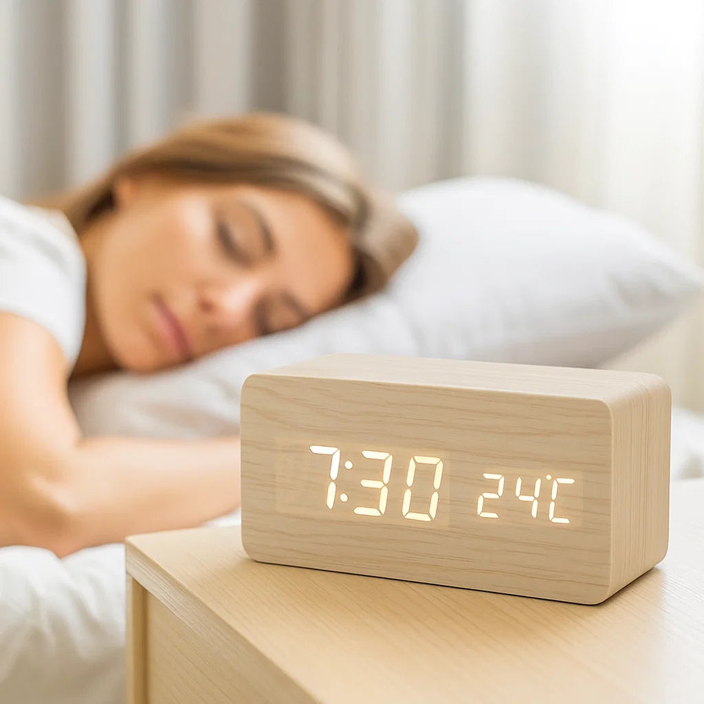 LED Wooden Clock With Voice Activation