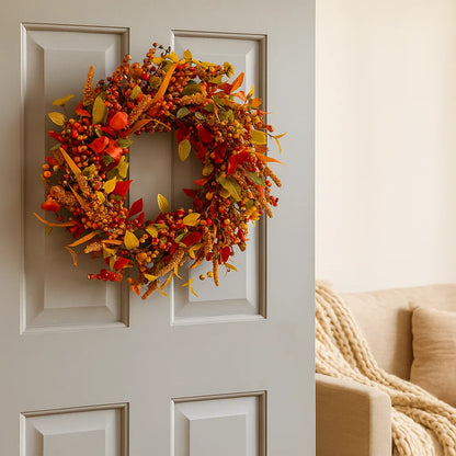 Autumn Rattan Wall Wreath With Berries And Leaves