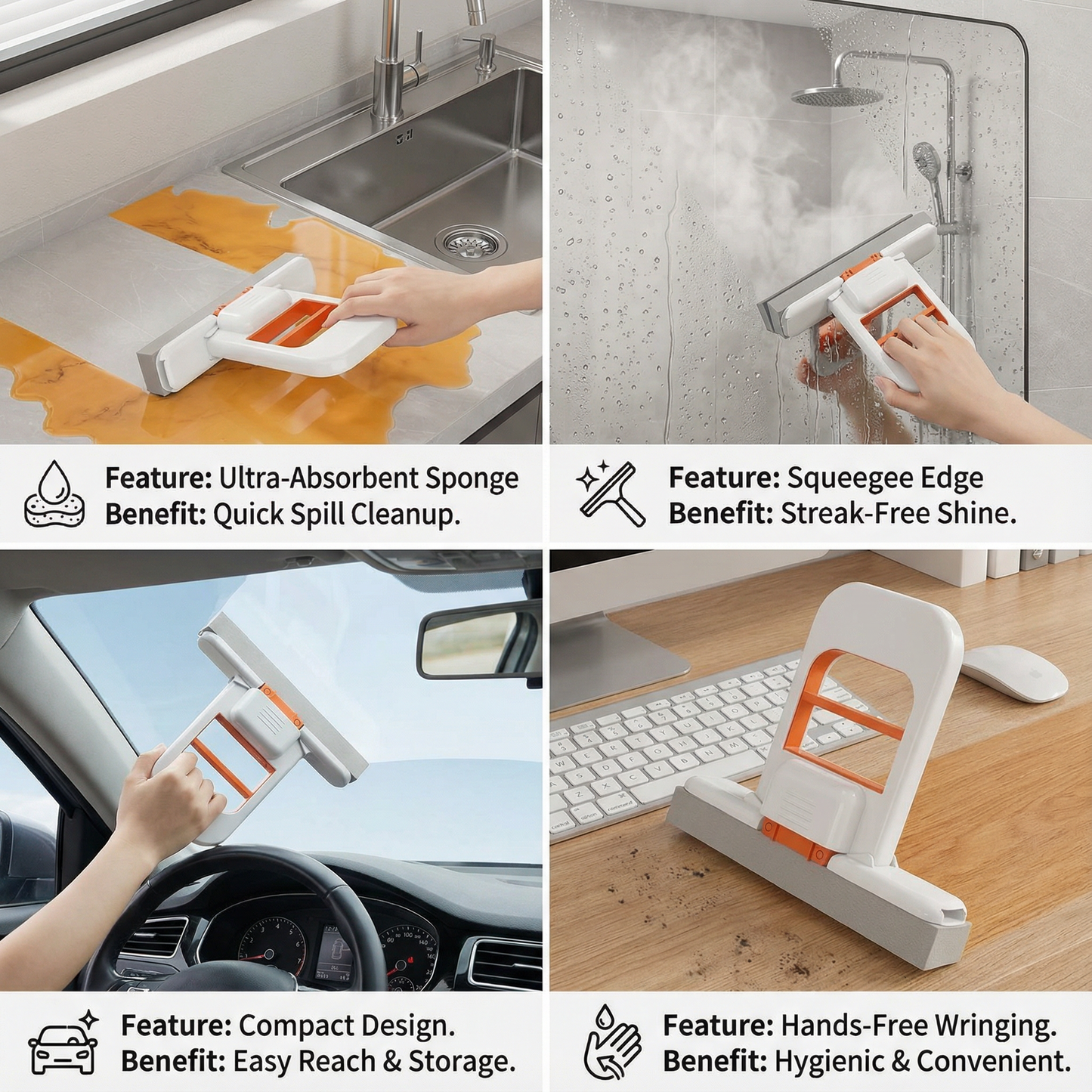 Hands-Free Mini Sponge Mop – Ultra-Absorbent All-Purpose Cleaning Mop for Kitchen, Bathroom & Car
