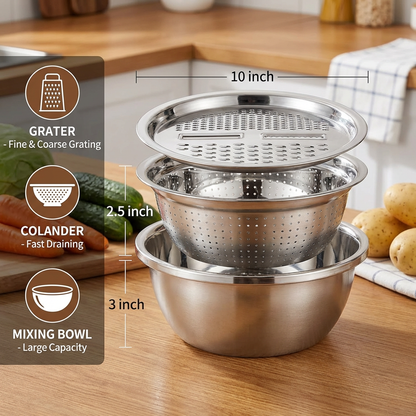 Vegetable Cutter with Grater – Multifunctional Colander and Mixing Bowl Set