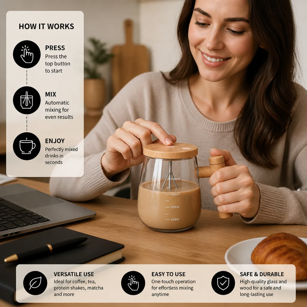 Fully Automatic Electric Mixing Cup – Practical Cup for Effortless and Even Stirring of Drinks & Mixtures