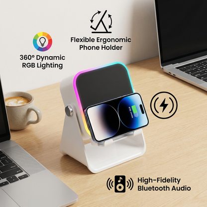 Multifunctional Bluetooth Speaker – With Lighting, Wireless Charging and Adjustable Phone Holder