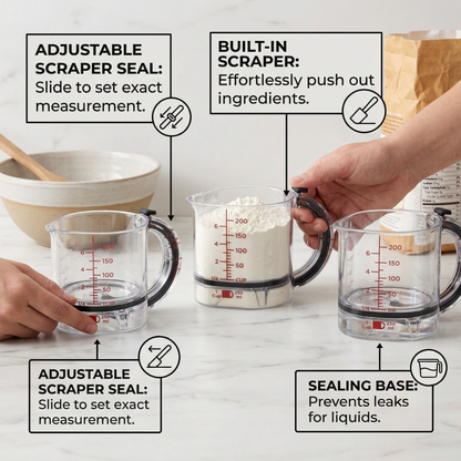 Adjustable Measuring Cup – Multifunctional Kitchen Tool with Scraper and Sealing Base