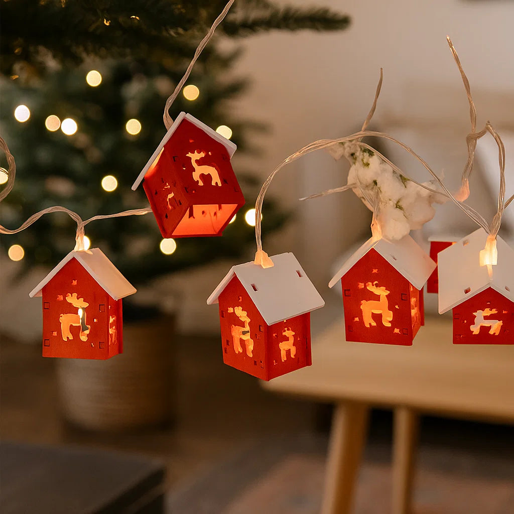 LED Christmas Houses Made Of Wood With Festive Lighting