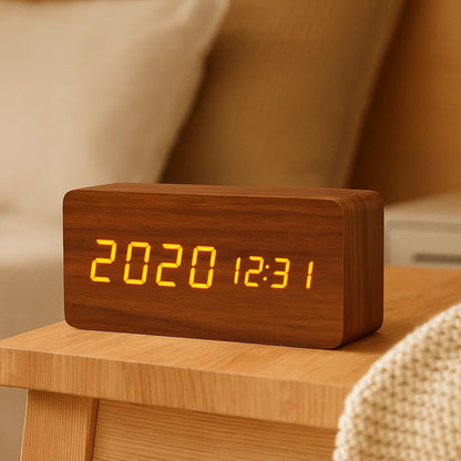 LED Wooden Clock With Voice Activation