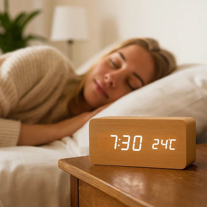 LED Wooden Clock With Voice Activation