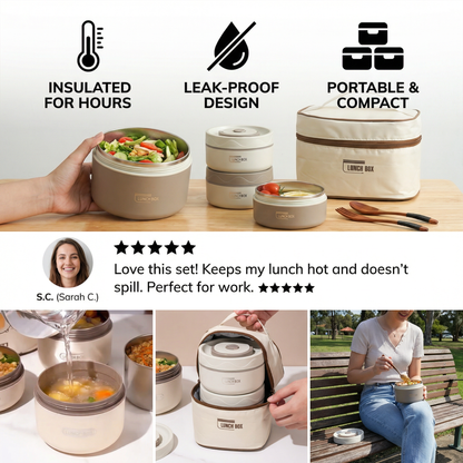 3-Piece Lunch Box Set – Insulated, Leak-Proof & Practical for On-the-Go