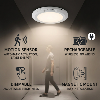 Dimmable Rechargeable Ceiling Light with Motion Sensor – Magnetic & Wireless