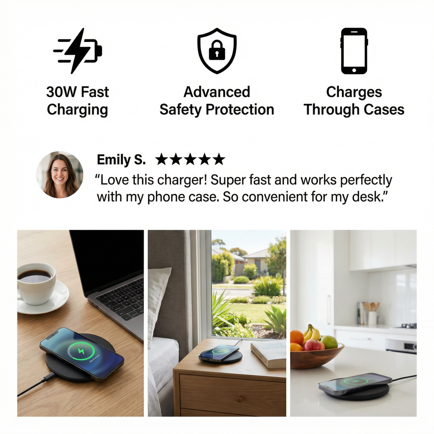 30W Wireless Fast Charging Pad for Smartphones