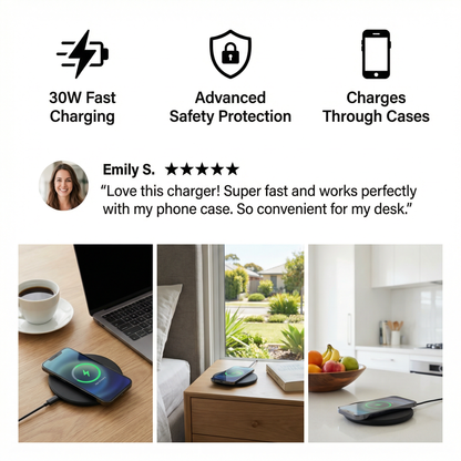 30W Wireless Fast Charging Pad for Smartphones