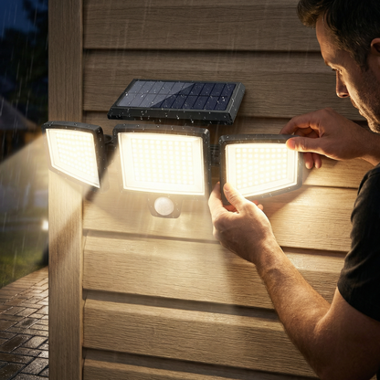 Waterproof LED Solar Outdoor Light with 3 Spotlights – 3 Light Modes & Motion Detection Lighting
