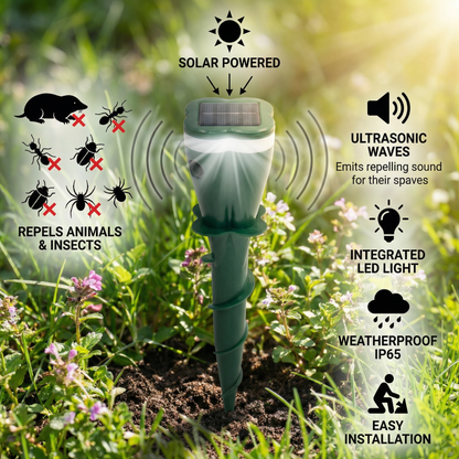 Solar Ultrasonic Animal and Insect Repellent Device