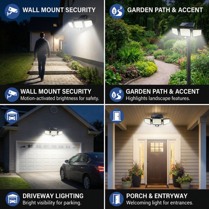 Waterproof LED Solar Outdoor Light with 3 Spotlights – 3 Light Modes & Motion Detection Lighting