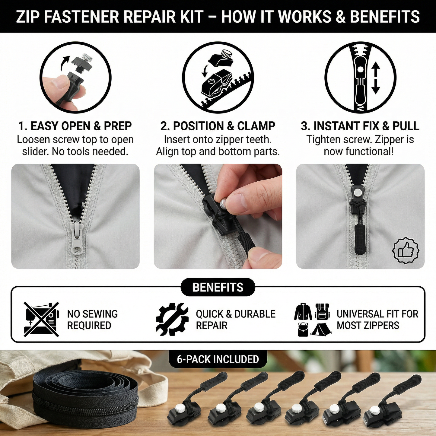 6-Pack Zipper Fixing Kit