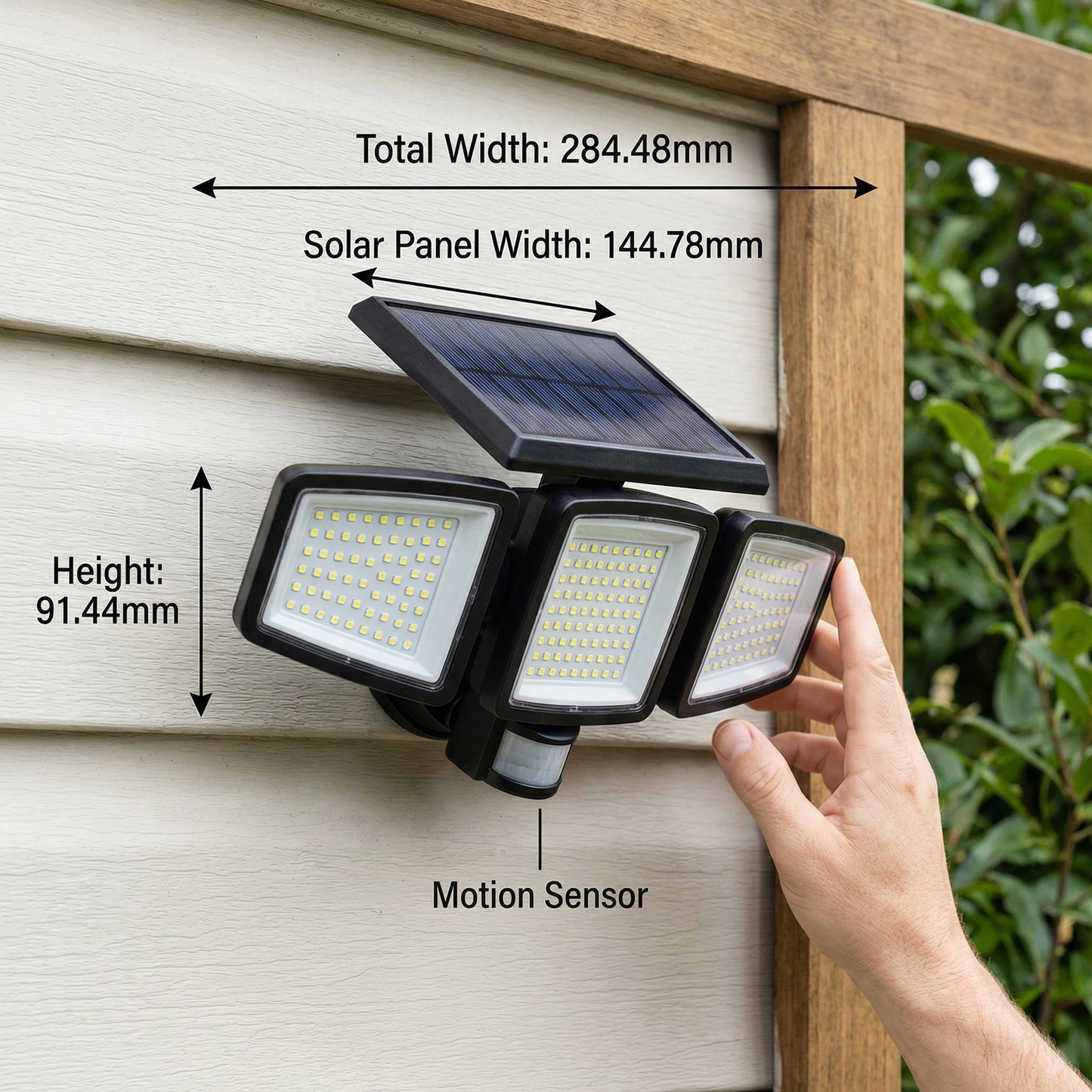 Waterproof LED Solar Outdoor Light with 3 Spotlights – 3 Light Modes & Motion Detection Lighting