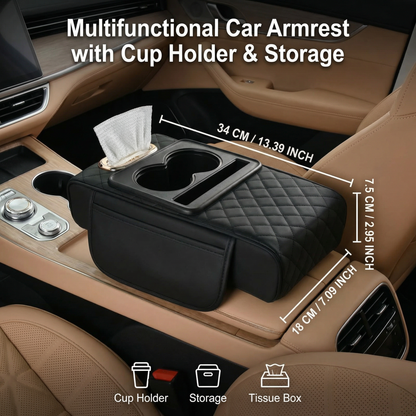 Multifunctional Car Armrest with Cup Holder & Storage