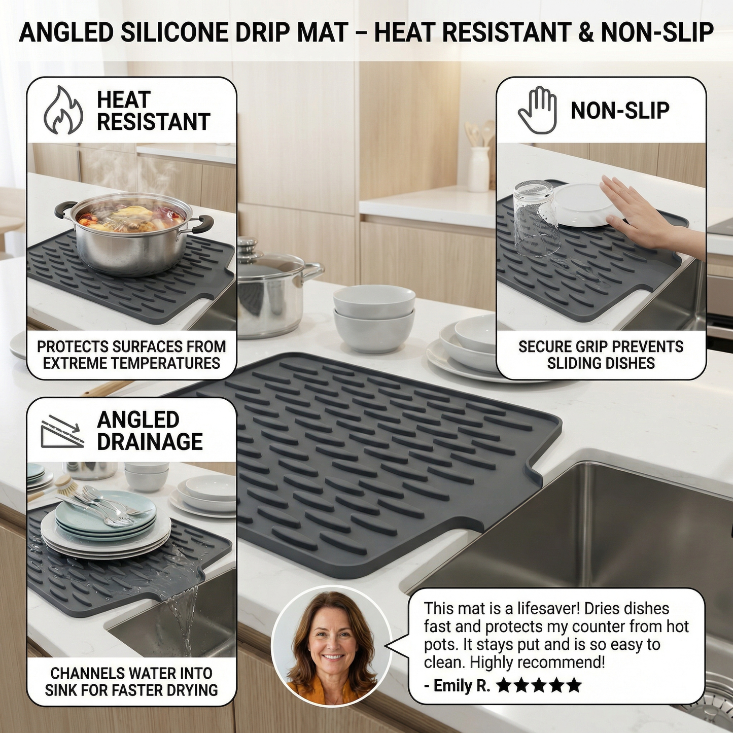 Angled Silicone Drip Mat – Heat Resistant and Non-Slip