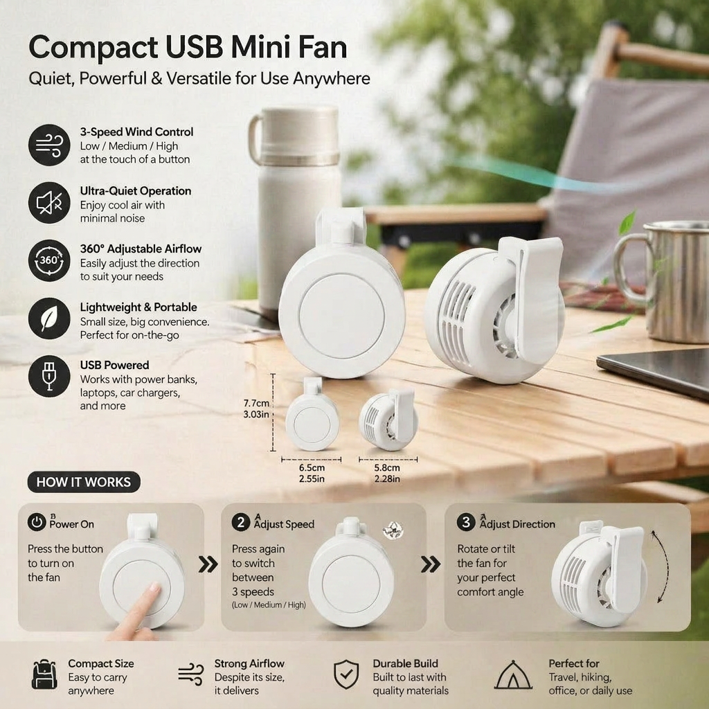Compact USB Mini Fan – Quiet, Powerful & Versatile for Use Anywhere