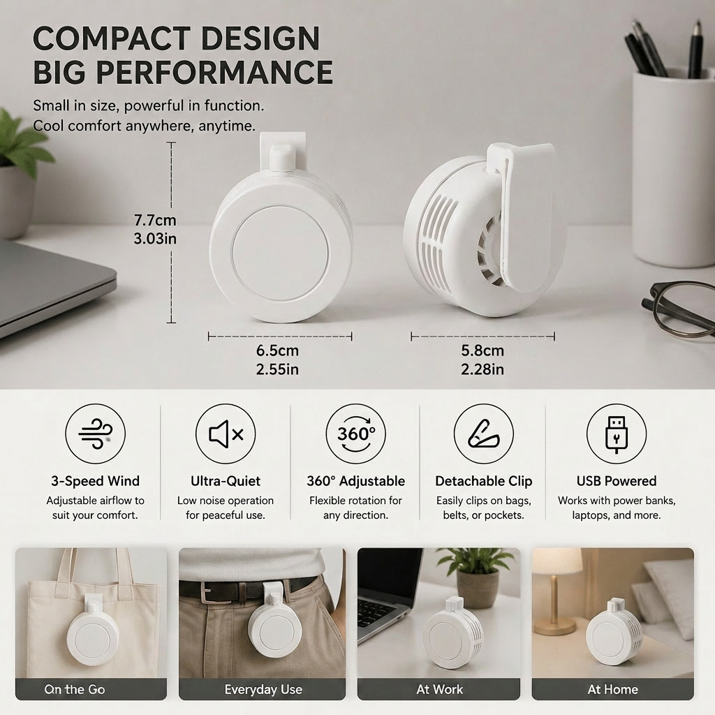 Compact USB Mini Fan – Quiet, Powerful & Versatile for Use Anywhere