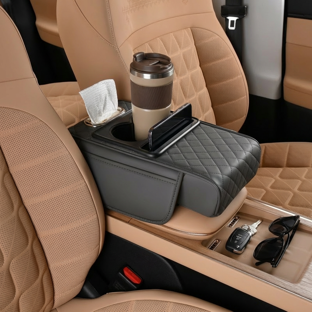 Multifunctional Car Armrest with Cup Holder & Storage