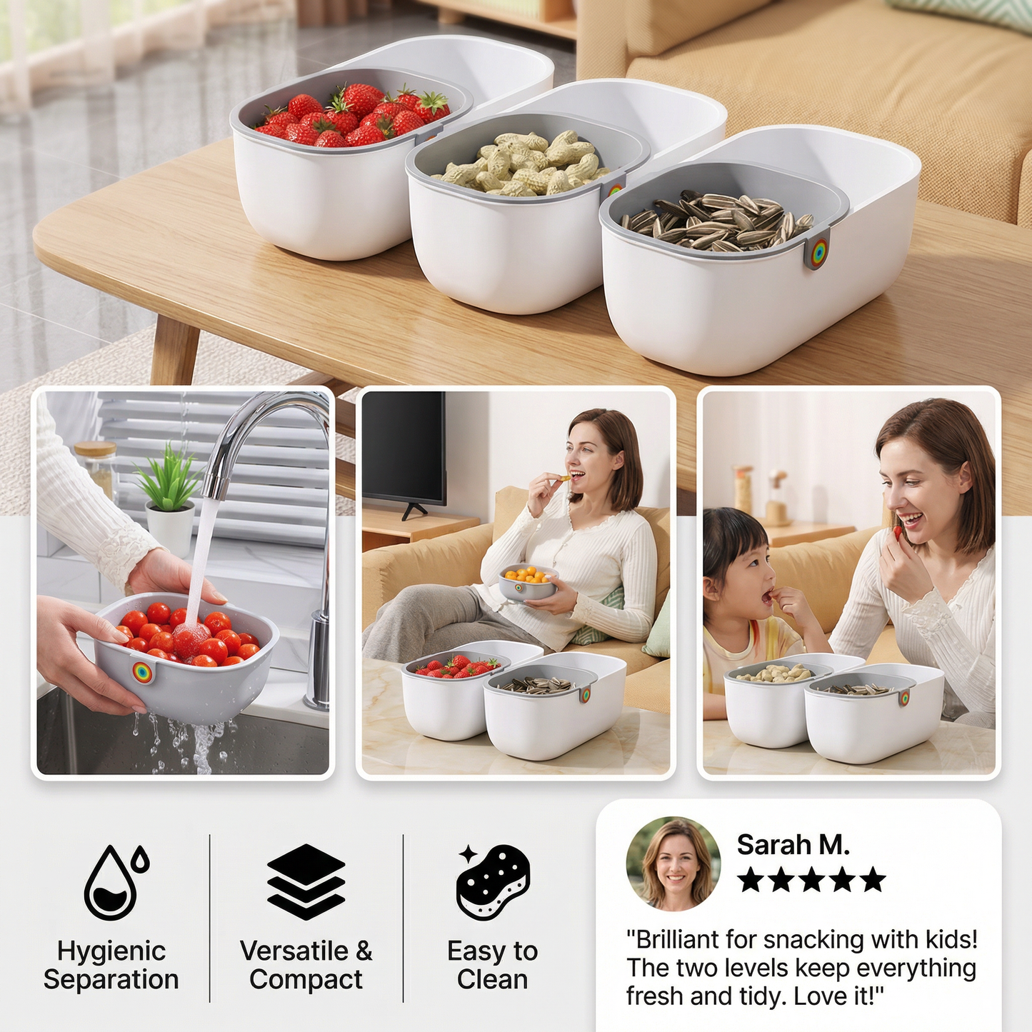 Practical Snack Bowl With 2 Levels