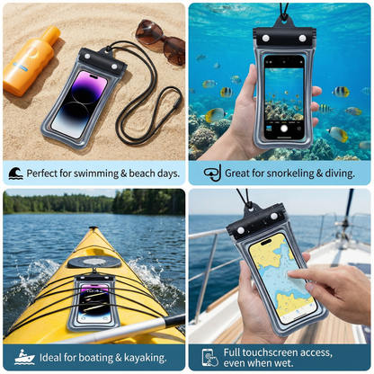 Waterproof Phone Case – Transparent Touchscreen Pouch with Shoulder Strap for Beach, Swimming & Diving