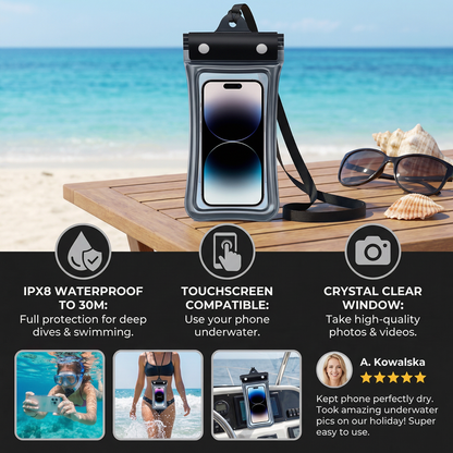 Waterproof Phone Case – Transparent Touchscreen Pouch with Shoulder Strap for Beach, Swimming & Diving