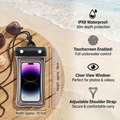Waterproof Phone Case – Transparent Touchscreen Pouch with Shoulder Strap for Beach, Swimming & Diving