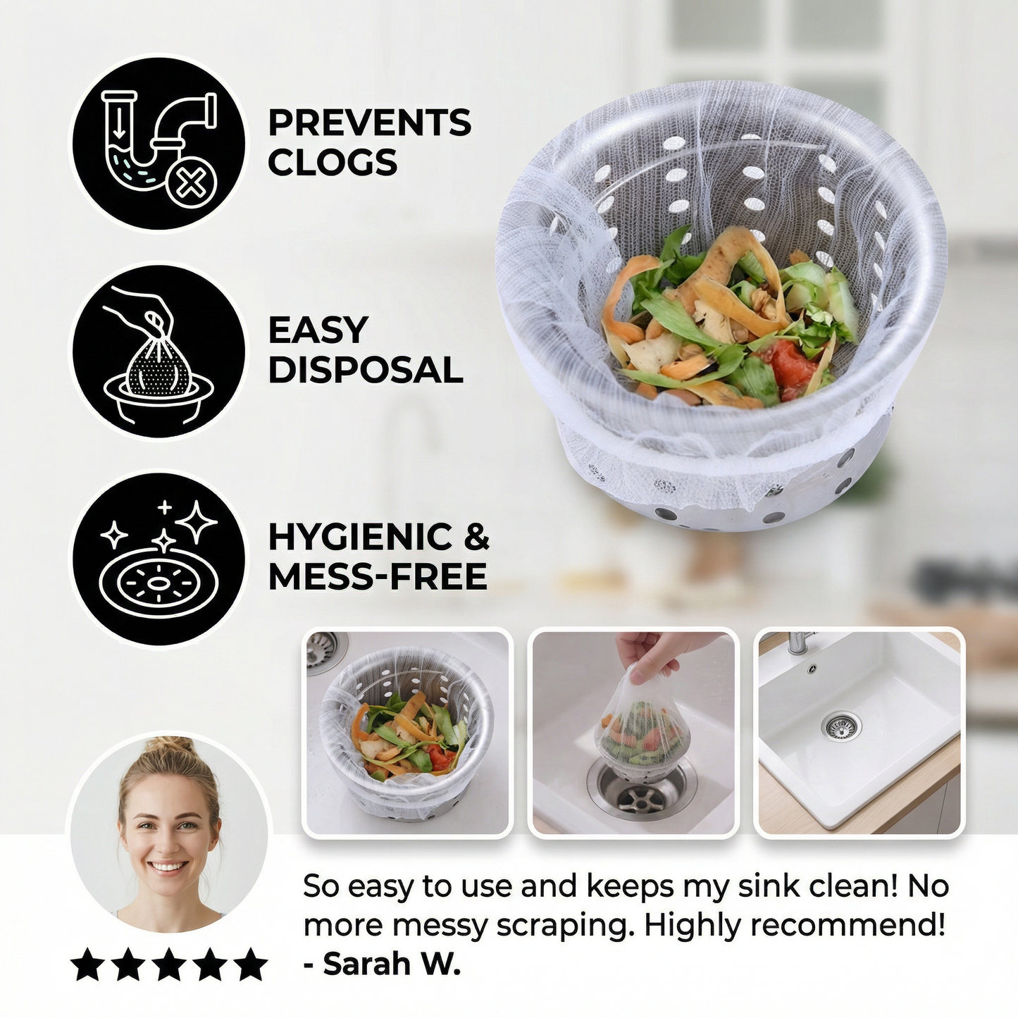 Disposable Sink Strainer Nets – Anti-Clog Mesh for Sink & Drain (2-Pack)