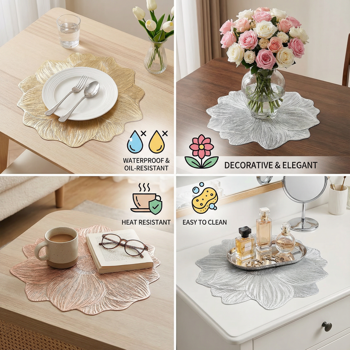 Creative Flower Table Set – Waterproof and Oil-Resistant